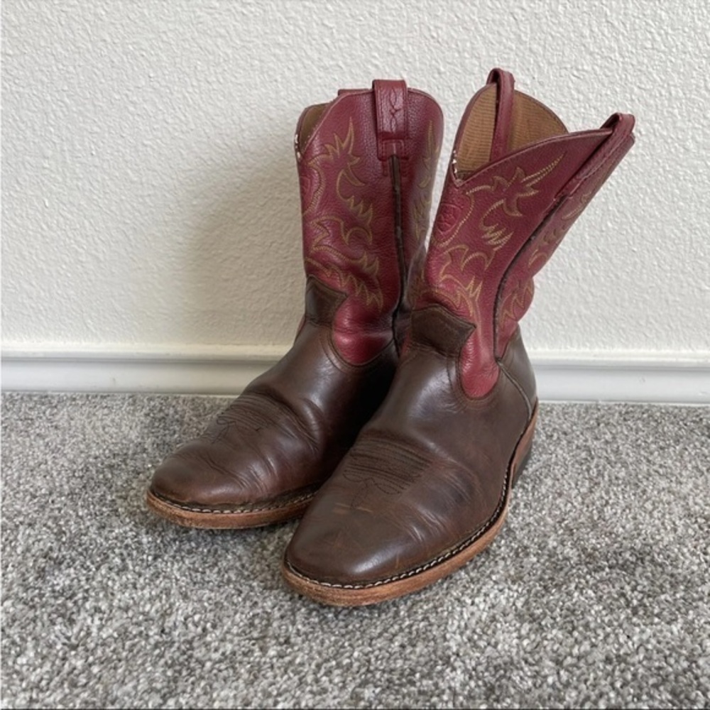 Ariat Cowboy Boots Kids Youth Size 4 Red/ Brown Leather Western Shoes 32713Y